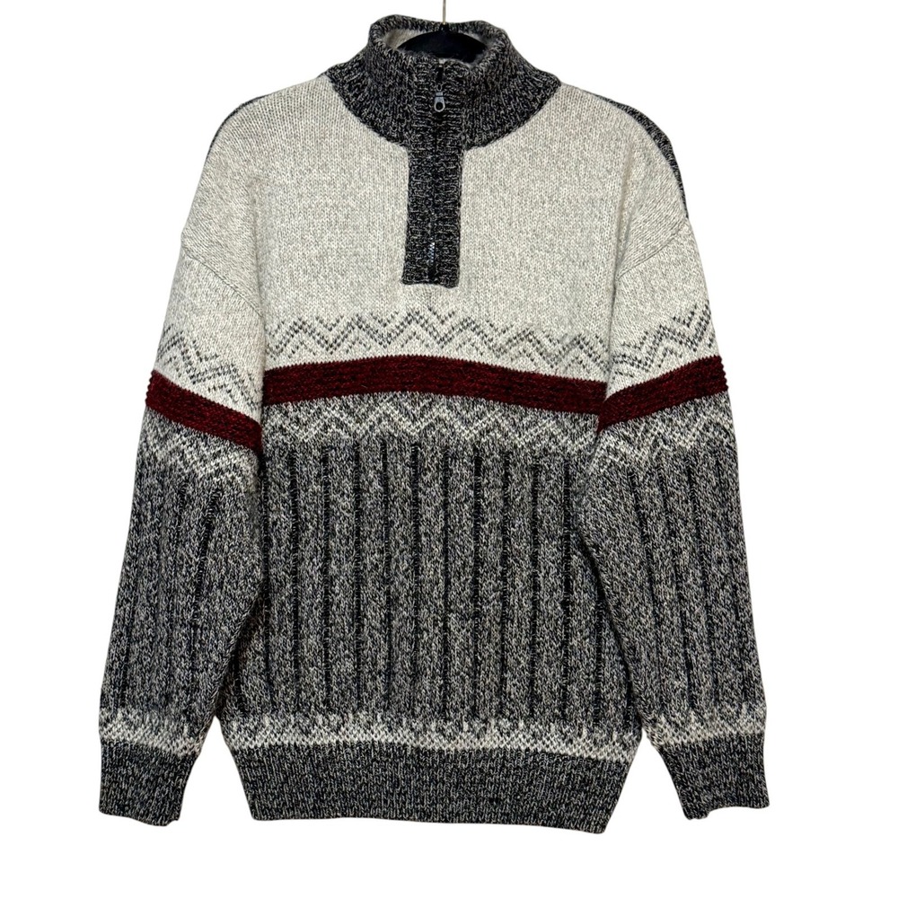Turhan Cabincore Wool Half Zip Sweater Mens Size L Nordic Ski Lodge Preppy Retro